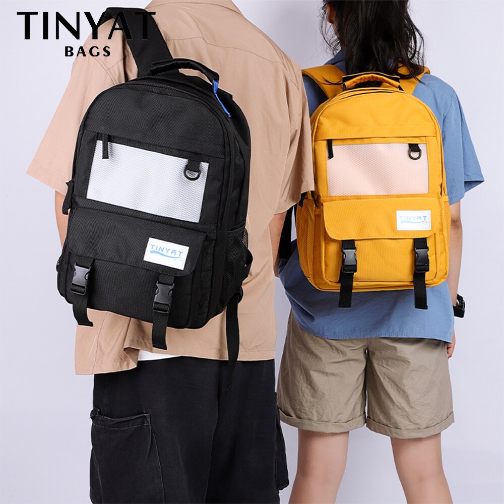 TINYAT Canvas Backpack Men Women Laptop Computer School Backpacks Waterproof Leisure For Teenage Travel Shoulder Book Bag
