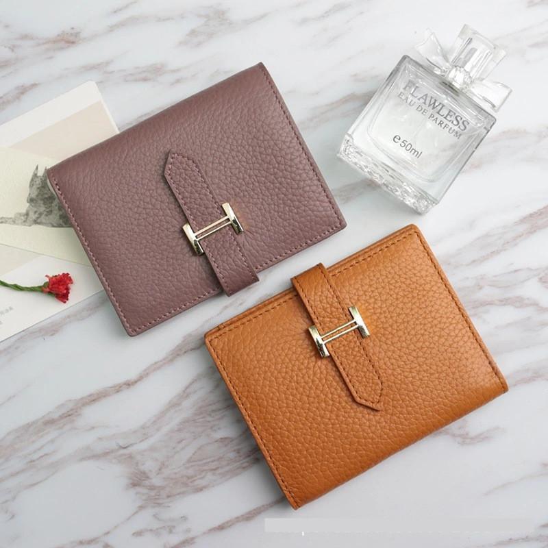 Genuine Leather Women Wallets Luxury Long Hasp Lychee Pattern Coin Purses Female Brand Solid Colors New Thin Clutch Phone Bag