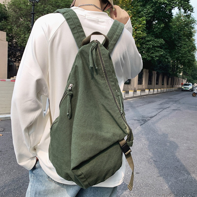 Unisex Leisure Travel Backpack Fashion Trend Canvas School Bag Solid Color Simple School Backpack Female Daily Backpack Mochila