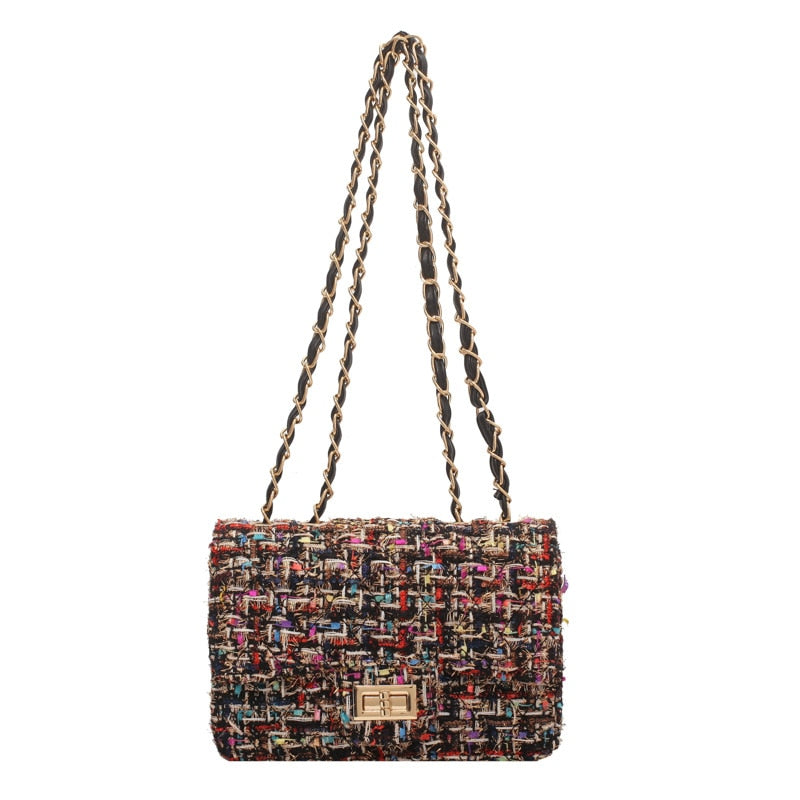Brand Women Bags Leather Patchwork Embroidery Cross Body Messenger Bag Girl Shoulder Bags Female Bag Woolen Classic Flap Clutch