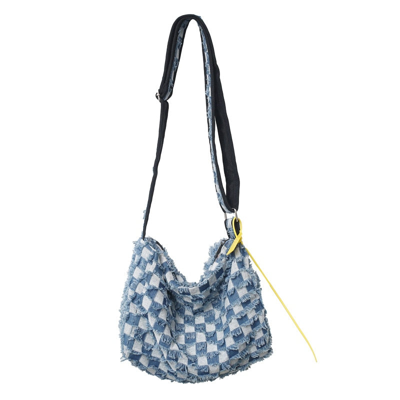 Large Capacity Canvas Shoulder Bags For Women Solid Fashion Fold Female Handbag Jean Big Shopping Eco Bag Denim Crossbody Bags