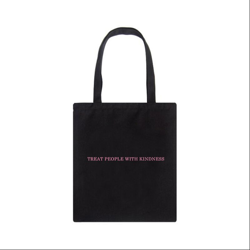 YWBK Women Bag Fashion Canvas Treat People with Kindness Letter Casual Big Capacity Harajuku WomenNew Fun Vintage Shoulder Bag