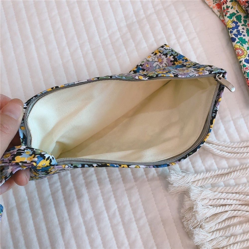 Korean Floral Coin Purse Mini Cotton Sanitary Towel Pouch Women's Cosmetic Bag Fabric Make Up Organizer Beauty Case Storage Bag