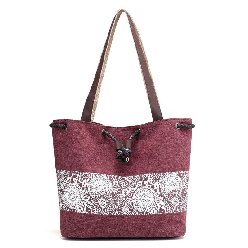 Women's European and American fashion Korean Canvas Shoulder Bag Sen women's printing retro leisure closure dual-purpose portabl