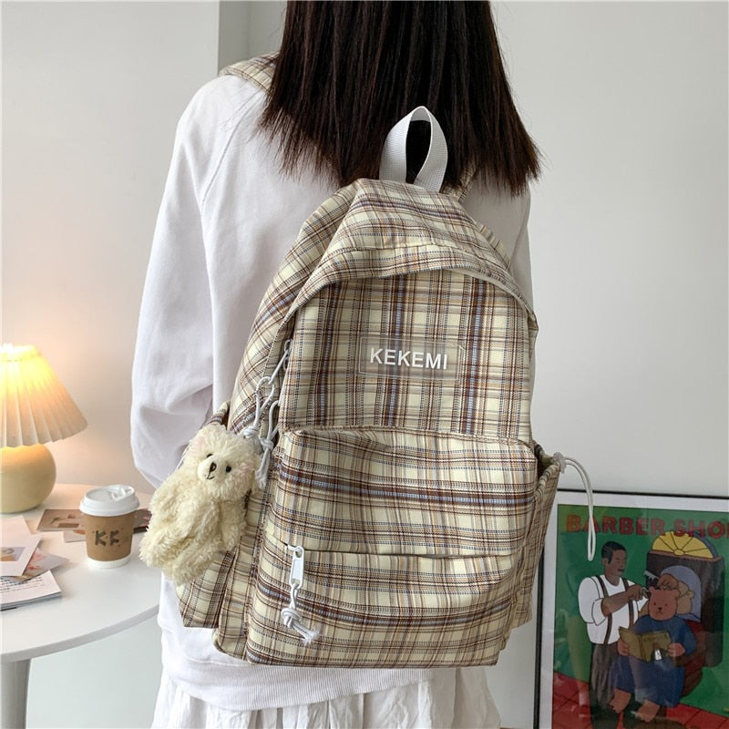 Simple Striped Backpacks Women Cute Student Plaid School Bag for Teenage Girls Harajuku Female Fashion Travel Backpack Kawaii