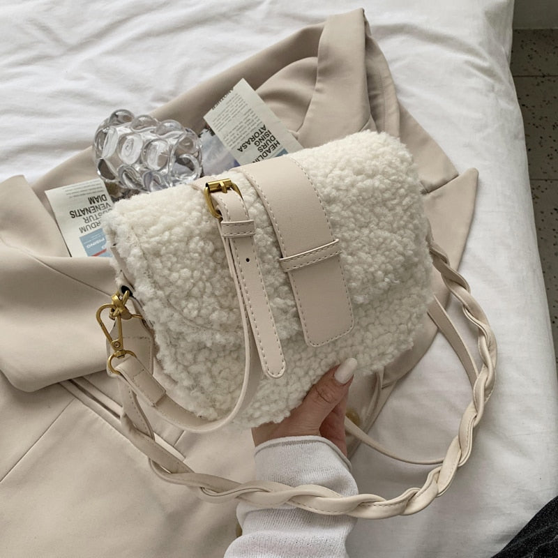 Winter Women's Shoulder Bag Messenger Weave Strap Saddle Armpit Bag New High-quality Plush Fur Bag Women's Handbag Designer