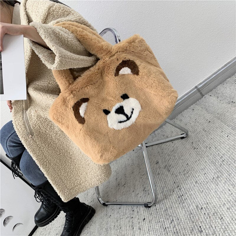 Hot sale Newest Faux Fur Cute Hand Bag with Big Capacity Tote Bag for Girls