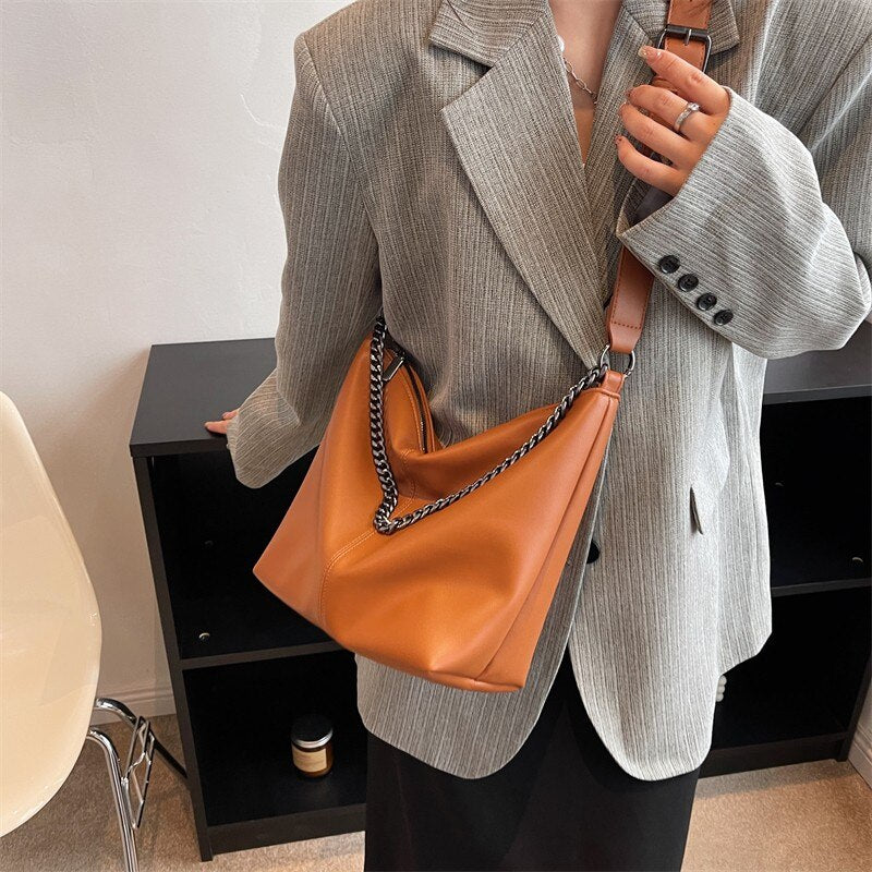 New Women's Handbag Soft PU Leather Chain Shoulder Bag Large Capacity Lady Purse Fashion Crossbody Shopping Messenger Sling Bag