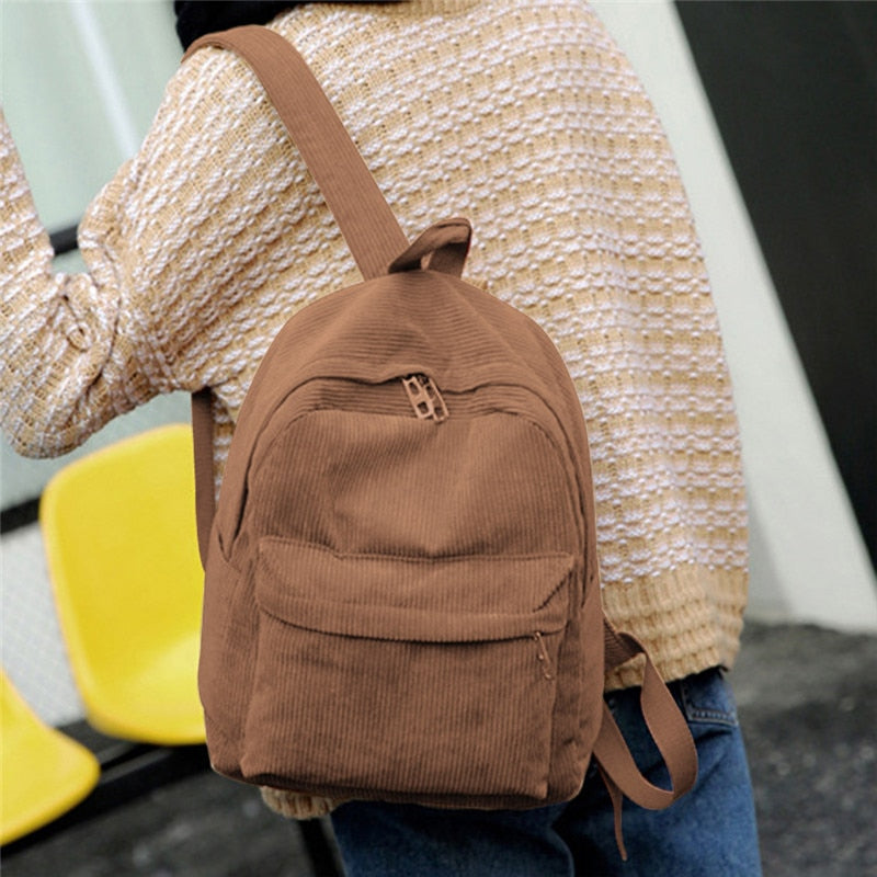 Fashion Woman Mini Simple Corduroy Backpacks Campus Style Knapsack Capacity Double Shoulder Bag School Corduroy Backpack