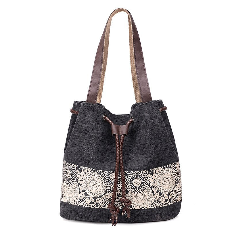 Women's European and American fashion Korean Canvas Shoulder Bag Sen women's printing retro leisure closure dual-purpose portabl