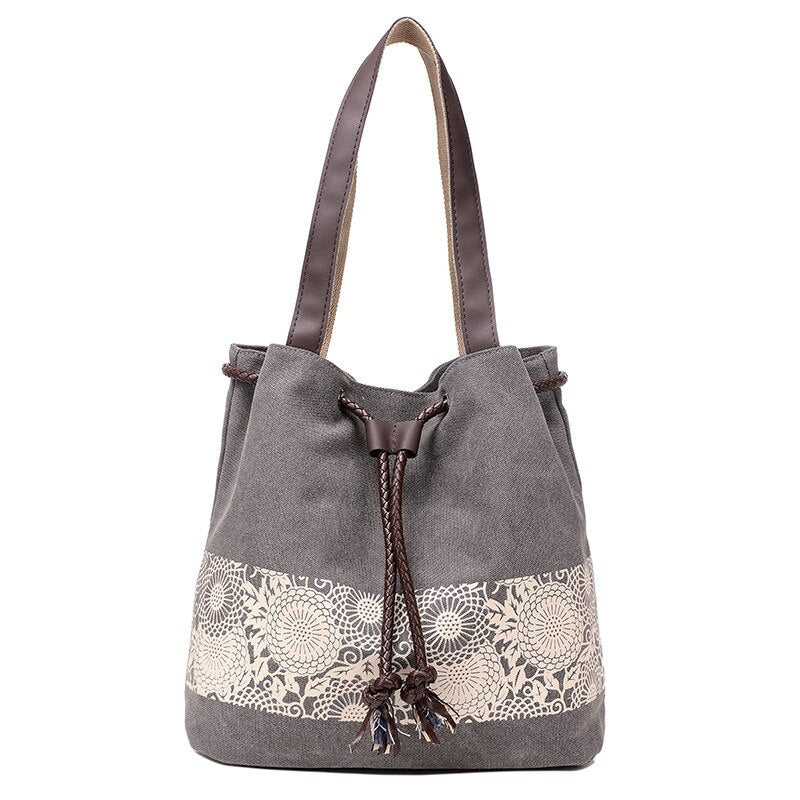 Women's European and American fashion Korean Canvas Shoulder Bag Sen women's printing retro leisure closure dual-purpose portabl