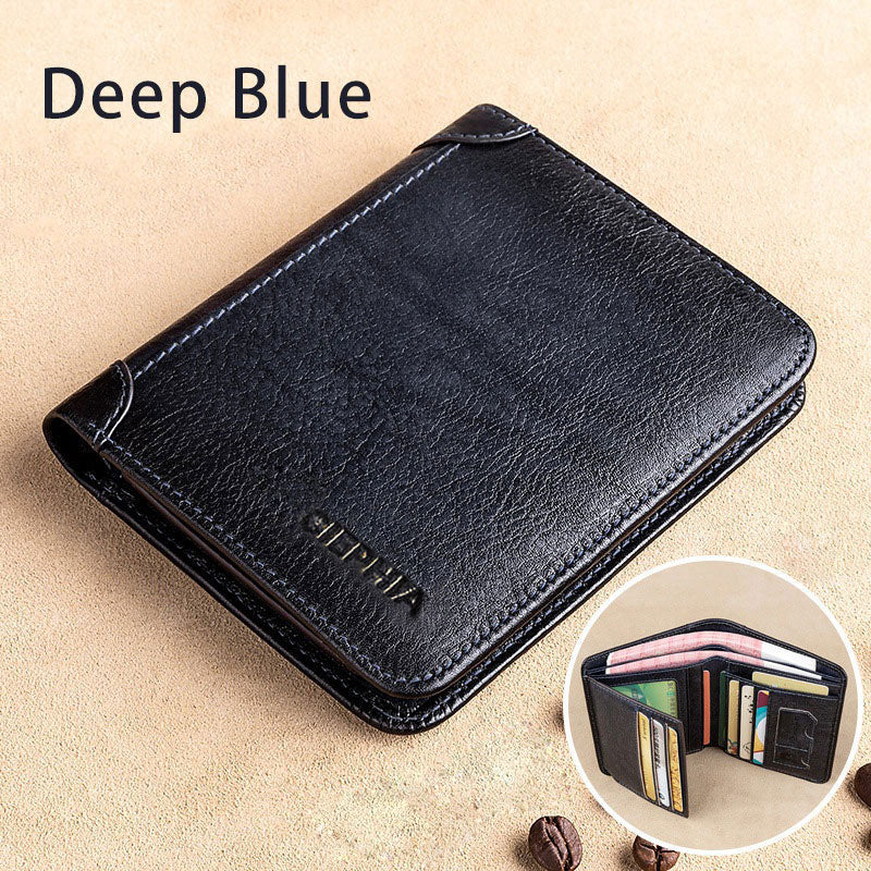 New Genuine Leather Rfid Wallets for Men Vintage Thin Short Multi Function ID Credit Card Holder Money Bag