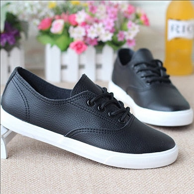xiangtuibao Women White Sneakers Spring Summer PU Leather Casual Flat Shoes Black Sneakers For Woman Non-Slip Shoes Comfortable Sneaker