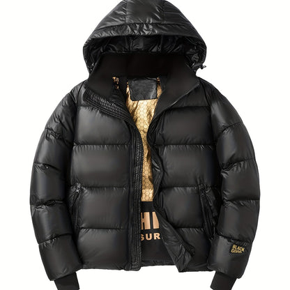 Stylish Men's Breathable Puffer Coat - Water-Resistant, Zip-Up, Long Sleeve, Warm Hooded, Multiple Pockets - Perfect for City Walk, Street Hanging, Winter Outdoor Activities, Casual Wear - Consider Ordering One Size Larger for Best Fit