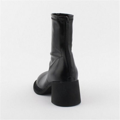 xiangtuibao Sexy Black Women Ankle Boots Chunky High Heel Elastic Sock Boot Ladies Shoes Round Toe Slim Fit Short Booties Autumn Botas Mujer