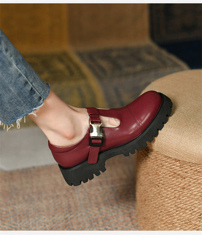 Spring Genuine Leather Flat Platform Women Shoes Fashion Slip-On Platform Shoes Casual Round Toe Heel Handmade Shoes Woman