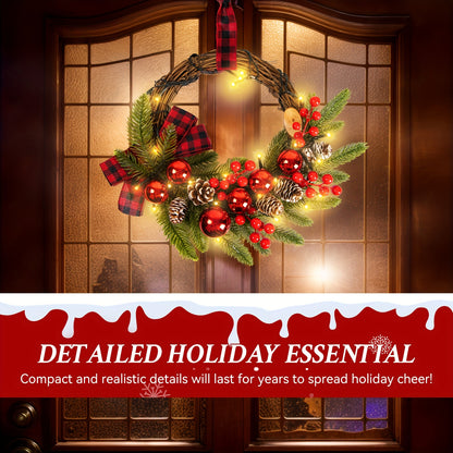 Christmas Wreaths For Door Wreath 12inch 30 LED Christmas Swag Christmas Decoration Christmas Wreath With Christmas Red Berries, Pine Cones, Cedar Leaves For Home Indoor Outdoor Decoration Gift Great Atmosphere  New