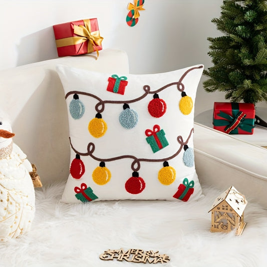 1pc Christmas Decorative Pillowcase 17.7x17.7 Inch Christmas Decoration, Printed Embroidery, Outdoor/Indoor Winter Pillowcase Decorative Cushion Cover, Suitable for Home Sofa, Sofa Bed, Chair