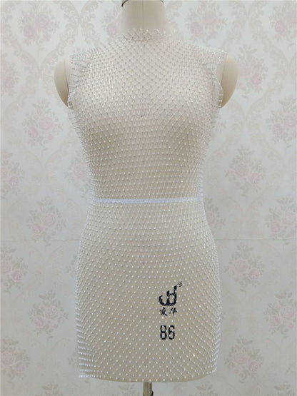 2025 ins grid flash diamond dress, diamond-encrusted slim-fit fishing net skirt, diamond-ridden side split mesh skirt female BY0139