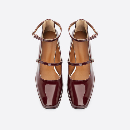 xiangtuibao Women Vintage Patent Chunky Heeled Mary Jane Pumps