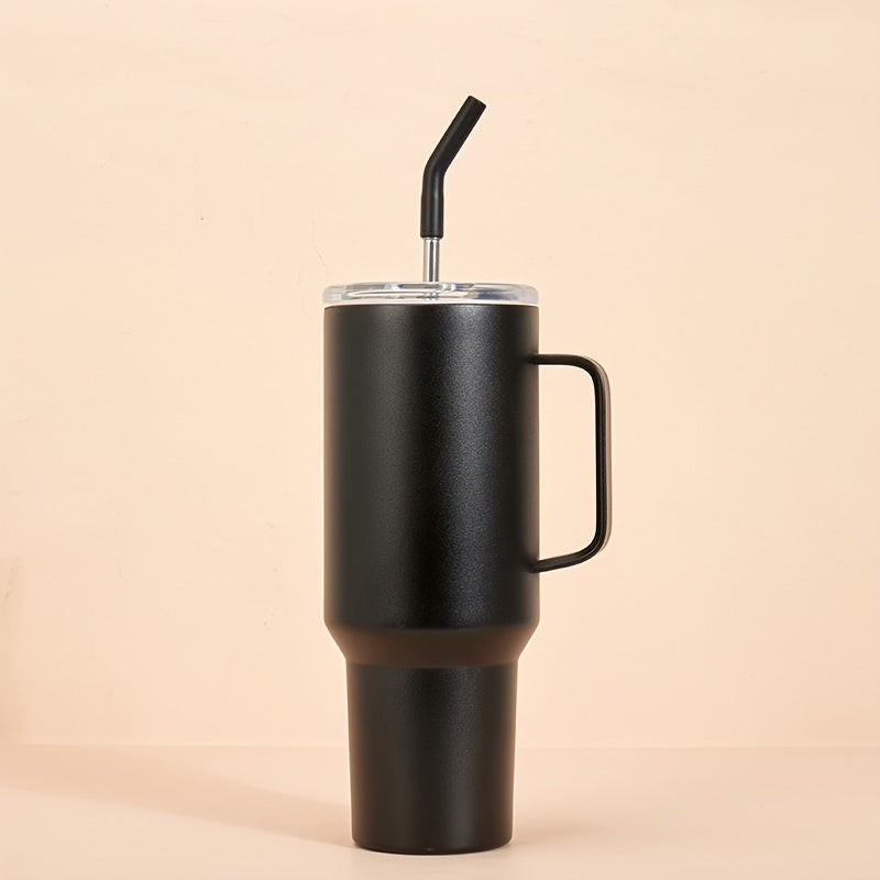 1pc 40oz/1200ml Insulated Stainless Steel Travel Cup - Thermal Carafes for Hot and Cold Drinks - Durable, Reusable, and Leak-Proof Vacuum Tumbler with Straw and Handle for Outdoor Enthusiasts, Camping, Hiking, Driving, and Gift Ideas for Men and Women