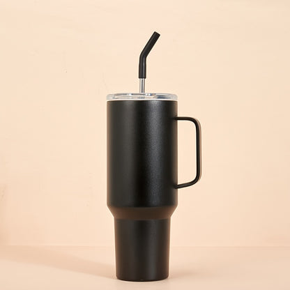 1pc 40oz/1200ml Insulated Stainless Steel Travel Cup - Thermal Carafes for Hot and Cold Drinks - Durable, Reusable, and Leak-Proof Vacuum Tumbler with Straw and Handle for Outdoor Enthusiasts, Camping, Hiking, Driving, and Gift Ideas for Men and Women