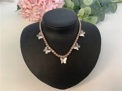 2025 ins Popular trade rhinestone chain copper butterfly necklace female pendant neck chain Popular trade chocker fb1030