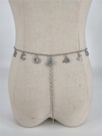 2025 ins New wild constellation underwear belt diamond letter combination thong chain waist chain fb1070