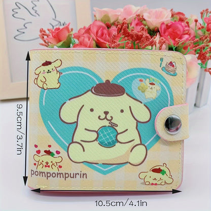 1pc Sanrio Kawaii Bi-Fold PU Leather Cartoon Wallet with Buckle Closure, Polyester Lining, Slip Pocket, and Foldable Design