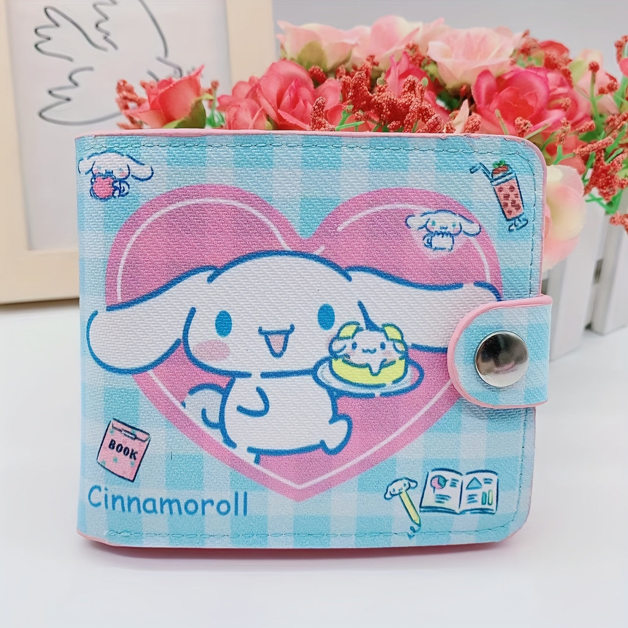 1pc Sanrio Kawaii Bi-Fold PU Leather Cartoon Wallet with Buckle Closure, Polyester Lining, Slip Pocket, and Foldable Design