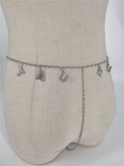 2025 ins New wild constellation underwear belt diamond letter combination thong chain waist chain fb1070