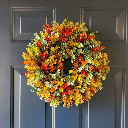 13.7 inch Autumn Wreath with Eucalyptus Leaves Farmhouse Fall Wreaths for Front Door