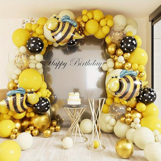 137PCS Premium Yellow Latex Balloons Set - High-Quality Thick Emulsion Balloons for Birthday, Bar Mitzvah, Prom, Summer Party, Christmas - Versatile Color Combo Bee Theme Balloon Arch Kit for All Ages 14+ Without Electricity Needed