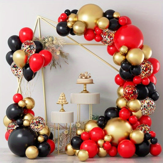144PCS Premium Black, Red, Golden Latex Balloons: High-Quality Thick Balloons for Festive Celebrations - Suitable for Birthdays, Parties, Christmas, Weddings, and More - Can Be Freely Combined and Paired with Colors - Colored Balloon Arch Set