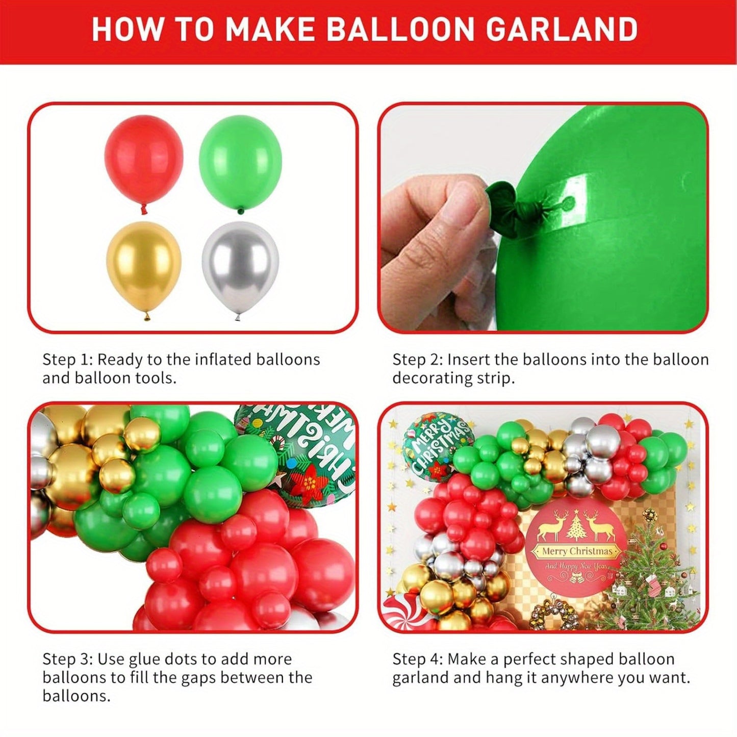 131pcs Green Latex Christmas Balloon Arched Kit, Mixed Fruit Red Windmill Candy Cane Design, Aluminum Foil, No Power Needed for Party Decoration