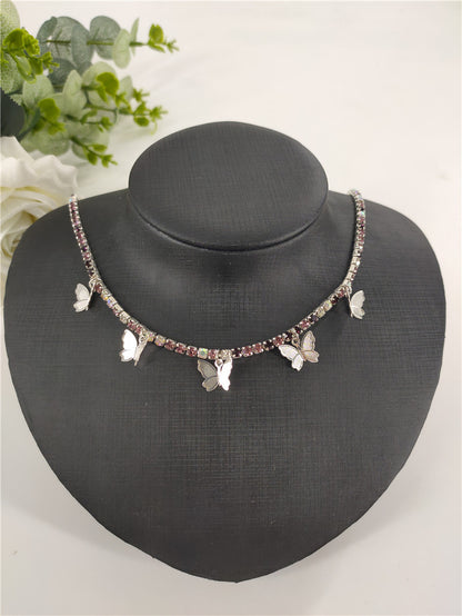 2025 ins Popular trade rhinestone chain copper butterfly necklace female pendant neck chain Popular trade chocker fb1030