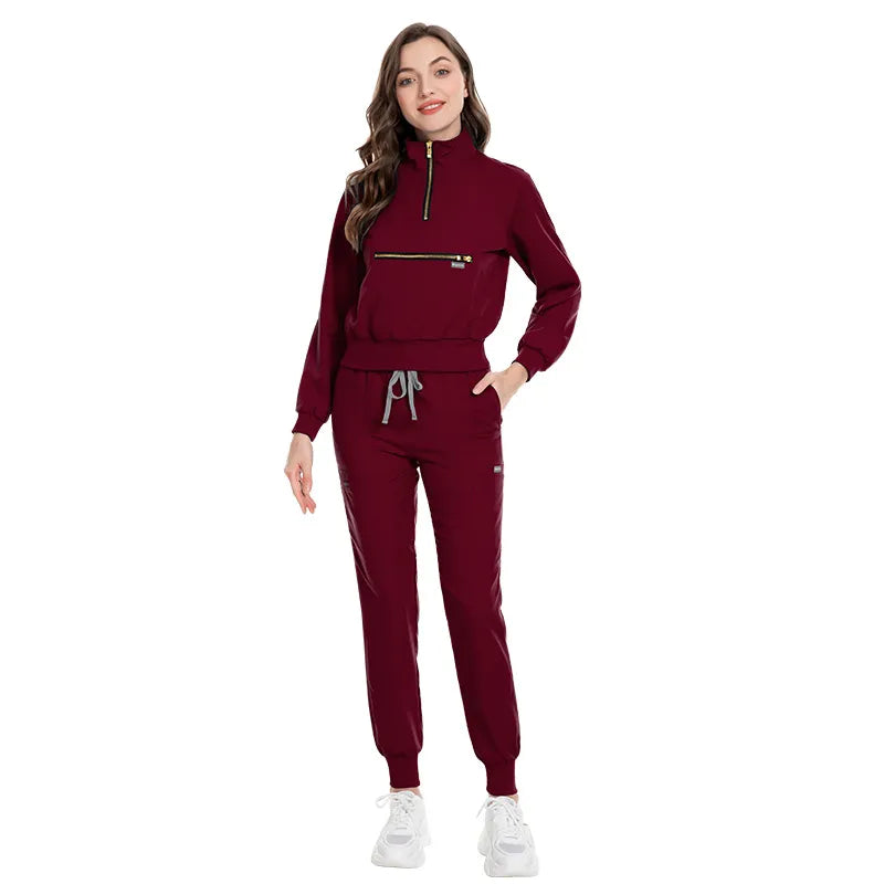 Eithexu Women's Two Piece Pants and Tops Factory Nurse Long Sleeve Scrub Stretch Suit Sets Scrub Jacket for Women