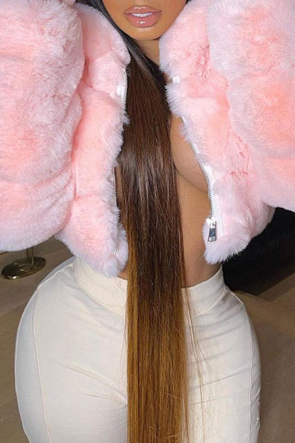 xiangtuibao Solid Color Faux Fur Luxe Hooded Coat