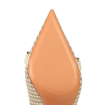 xiangtuibao Women 7.5cm 9.5cm High Heels Plaid Pumps Pointed Toe Wedding Bridal Middle Low Heels Lady Pearl Scarpins Event Stripper Shoes
