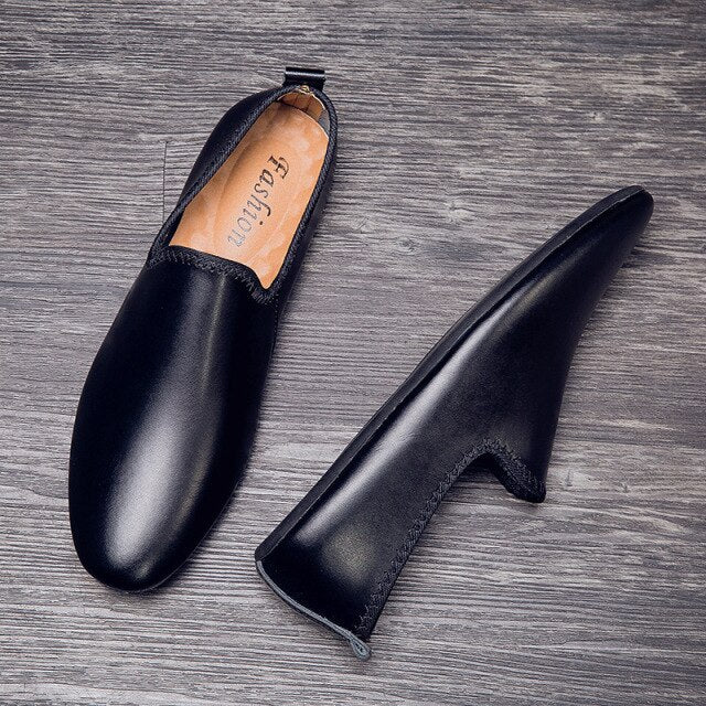 Summer New Peas Shoes Men's Leather Trend Casual Small Leather Shoes All-match Social Soft-soled Lazy Shoes  XM328