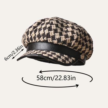 Classic Chic Houndstooth Beret Hat - French Flair, Color Block Trendsetter - Vintage Newsboy Painter Cap for Fashion-Forward Women