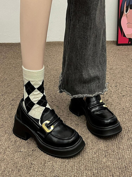 xiangtuibao Womens Derby Shoes Slip-on Casual Female Sneakers Clogs Platform British Style Round Toe Autumn Modis Flats Leather Slip On Cree