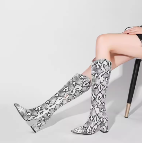 Women Knee High Boots Pointed Toe Side Zipper Sexy Woman Thin High Heels Winter Fashion Ladies Serpentine Long Boots