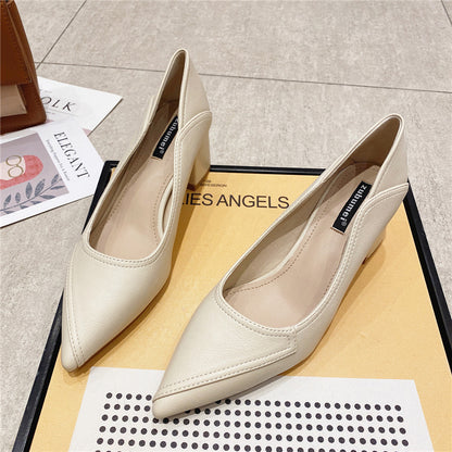 2025 555-1 pointed thick heel shallow mouth women's single shoes commuting simple professional work shoes daily comfort high heels women