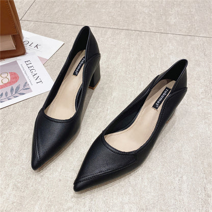 2025 555-1 pointed thick heel shallow mouth women's single shoes commuting simple professional work shoes daily comfort high heels women