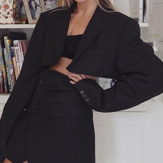 2025 ins summer new fashion casual suit women's long-sleeved cardigan one-button top hip skirt