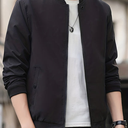 Stylish Men's Zip-Up Baseball Jacket - Thin, Regular Fit, Casual, Breathable, Versatile - Perfect for Youth and Men, Everyday Wear, Outdoor Activities