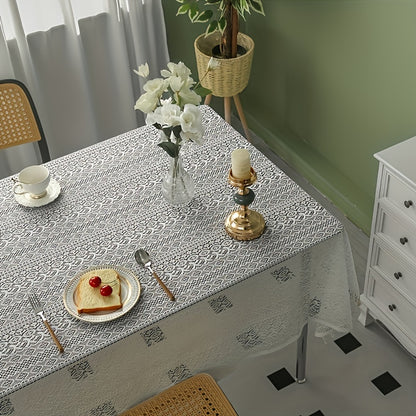 1pc Exquisite Bohemian Crochet Lace Tablecloth - Striking Geometric Stripe Design with Tassel Trim - Timeless Farmhouse Style for Kitchen, Dining, Buffet, Holidays, Parties, Weddings & Home Decor