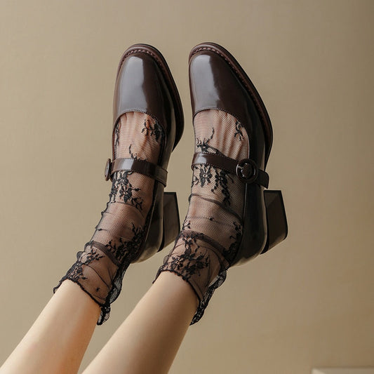 xiangtuibao New Split Leather Mary Jane Women's Shoes  Buckle Shallow Heel Pumps Spring/Autumn Square Toe Shoes Woman Zapatos De Mujer