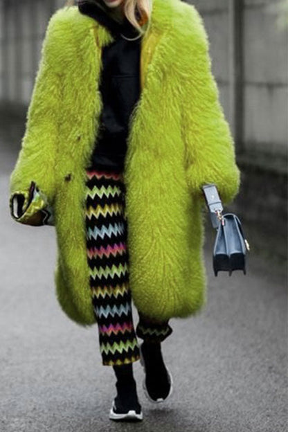 xiangtuibao Solid Color Faux Fur Luxe Turndown Collar Coat